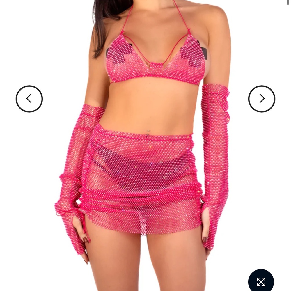 Lumi Pink rhinestone skirt and sleeves only